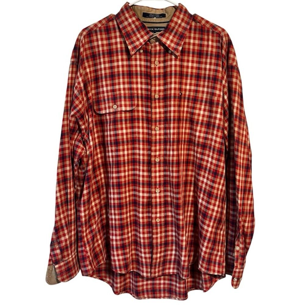 Tommy Hilfiger Men's Plaid Logo Long Sleeve botton down Shirt Size XL cotton